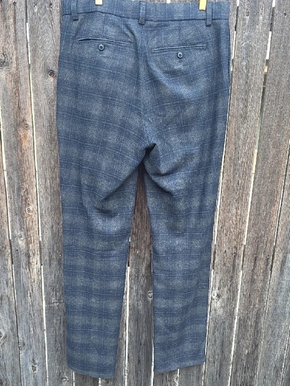NOVA Fides Woven In Italy For Banana Republic Gray-Blue Plaid 40% Wool Pants